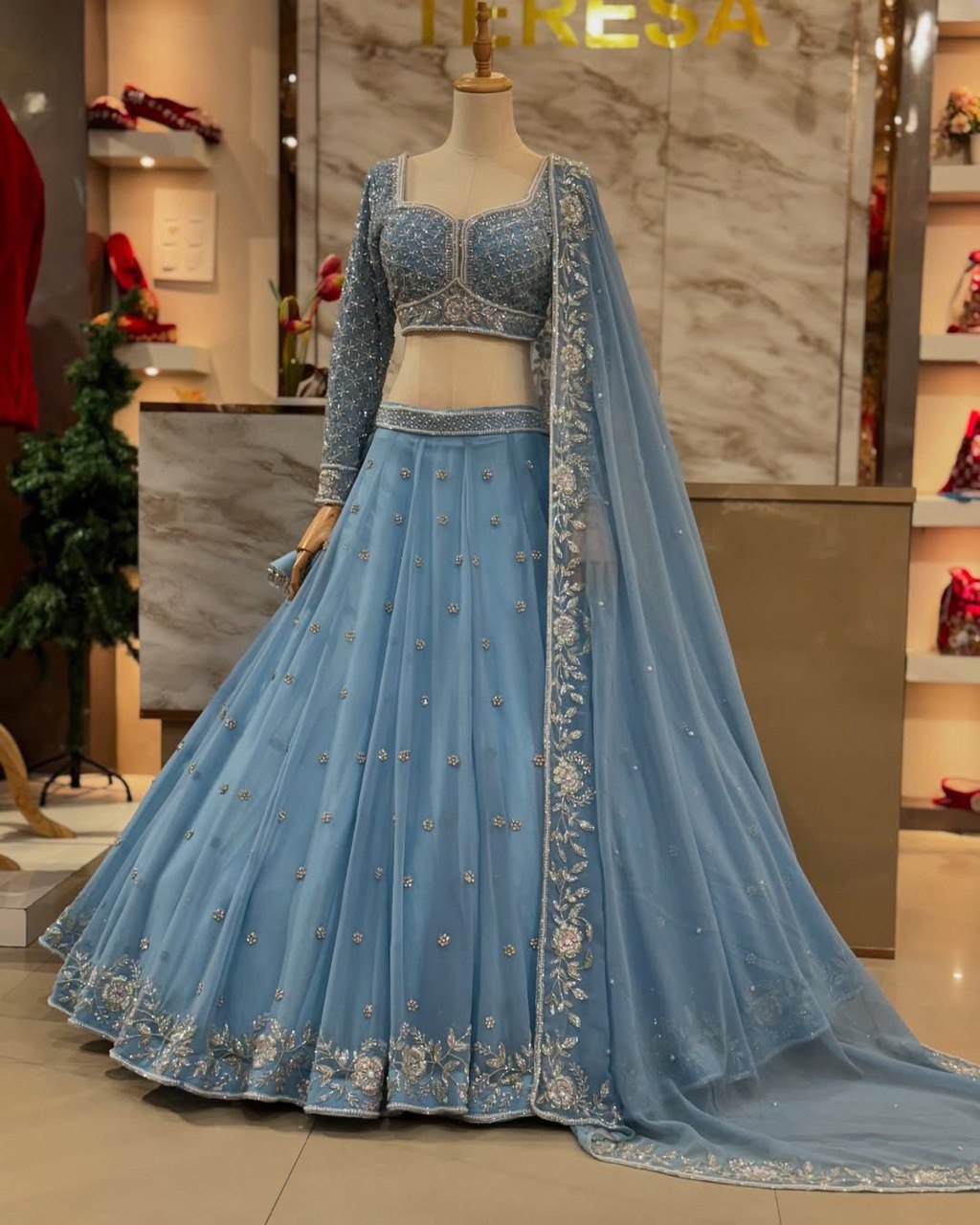 Mint Georgette Lehenga Suit main image 1